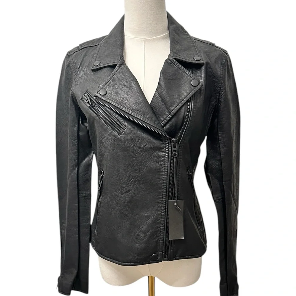 BLANK NYC Moto Jacket Vegan Leather Matte Black Onyx Women’s Size XS Small NEW - Picture 1 of 15